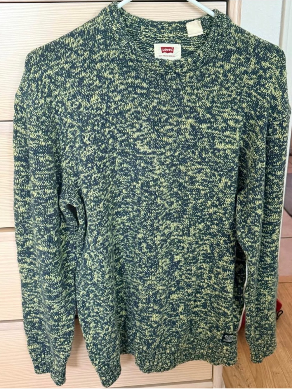 Levi's Men's Green and Yellow Marled Crewneck Sweater
